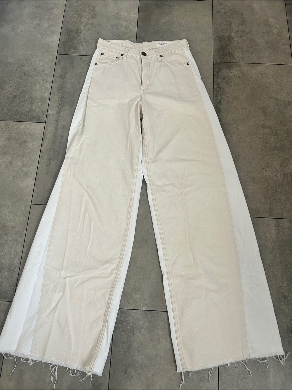 rag & bone Sophie high-rise ultra wide leg double ecru two toned 25